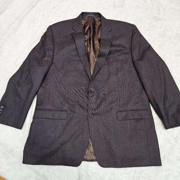 Lauren Ralph Lauren Brown Woven 100%‎ Wool Boxy Sport Coat Jacket Blazer Men 46L - Picture 1 of 9